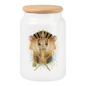 Souris avec masque de pharaon égyptien - Boîte à biscuits avec couvercle en bois - blanc - Devant