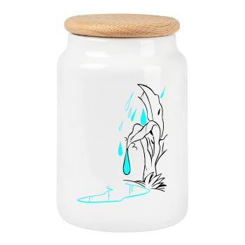 Tropfenillustration - Keksdose mit Holzdeckel - Weiß - Vorne