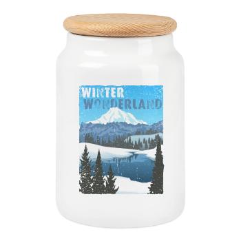 Winter Wonderland - public domain modificated - Cookie Jar with Wooden Lid - white - Front