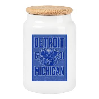 Aile de crâne de Detroit Motor City - Boîte à biscuits avec couvercle en bois - blanc - Devant