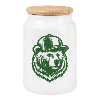Cool Grizzly (Green) - Cookie Jar with Wooden Lid - white - Front