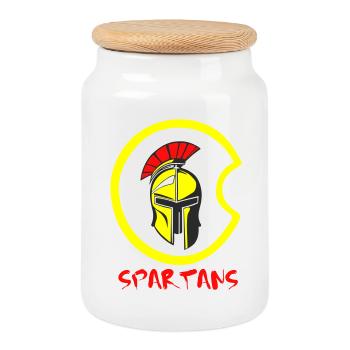 Helmet Sparta and Blood 4 - Cookie Jar with Wooden Lid - white - Front