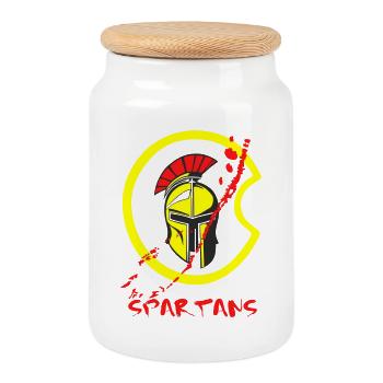 Helm Sparta und Blut 2 - Keksdose mit Holzdeckel - Weiß - Vorne