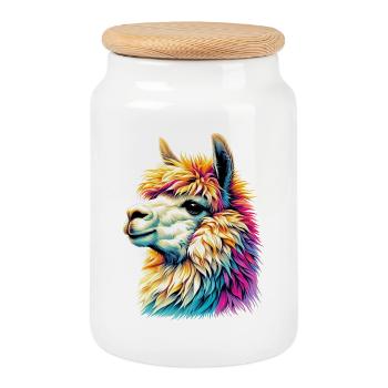 Alpaca - Cookie Jar with Wooden Lid - white - Front