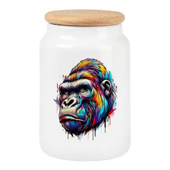 Gorilla - Cookie Jar with Wooden Lid - white - Front