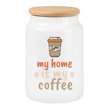 My Home Is My Coffee color - Cookie Jar with Wooden Lid - white - Front