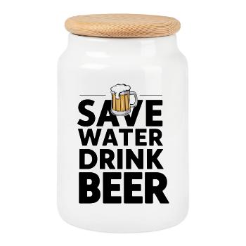 Wasser sparen Bier trinken - Festliches T-Shirt - Keksdose mit Holzdeckel - Weiß - Vorne