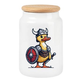 Viking Quack: The Duck of Valhalla - Cookie Jar with Wooden Lid - white - Front
