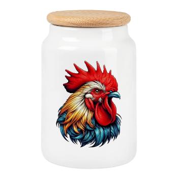 Coq Poule - Boîte à biscuits avec couvercle en bois - blanc - Devant