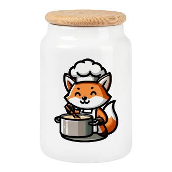Kit culinaire : Le chef Foxy - Boîte à biscuits avec couvercle en bois - blanc - Devant