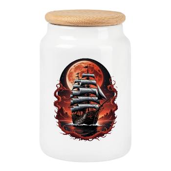 Bateau pirate lune de sang gothique Fantasy Design - Boîte à biscuits avec couvercle en bois - blanc - Devant