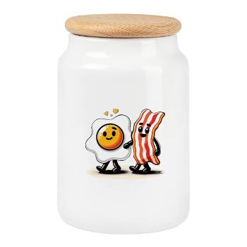 Amis pour toujours Ham Oeuf Amour Comique - Boîte à biscuits avec couvercle en bois - blanc - Devant