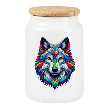 Loup - Boîte à biscuits avec couvercle en bois - blanc - Devant