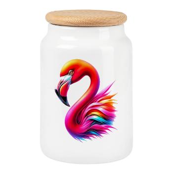 Flamingo - Keksdose mit Holzdeckel - Weiß - Vorne