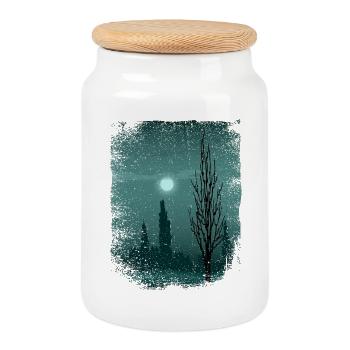 Moon shimmers on trees - Cookie Jar with Wooden Lid - white - Front