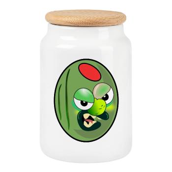 GRÜNE OLIVEN CARTOON PAPRIKA - Keksdose mit Holzdeckel - Weiß - Vorne