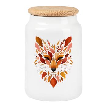 Tête de renard conçue à partir de différentes feuilles - Boîte à biscuits avec couvercle en bois - blanc - Devant