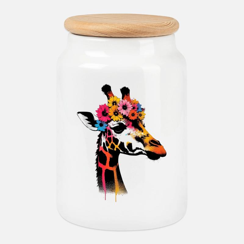 Giraffe - Keksdose mit Holzdeckel - Weiß