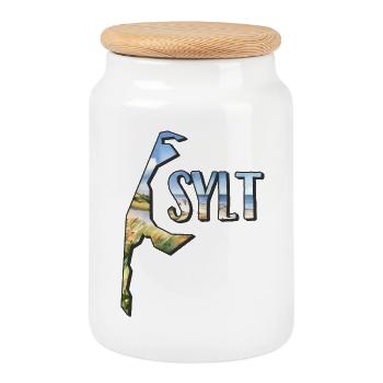 Carte aquarelle de Sylt - Boîte à biscuits avec couvercle en bois - blanc - Devant