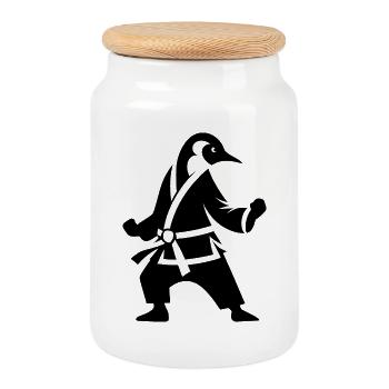 Pinguin Karate Kampfkunst Silhouette Minimalistisc - Keksdose mit Holzdeckel - Weiß - Vorne