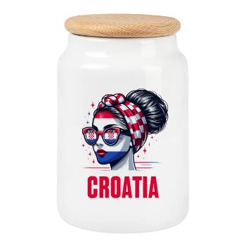 Stylish Croatia Girl: Retro Chic with Modern Twist - Cookie Jar with Wooden Lid - white - Front