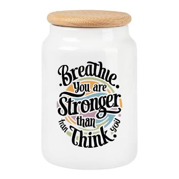 Typographie de sagesse inspirante - Boîte à biscuits avec couvercle en bois - blanc - Devant