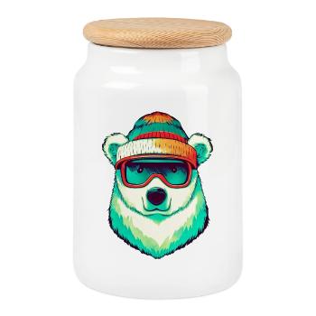 Polar bear - Cookie Jar with Wooden Lid - white - Front