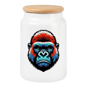 Gorille - Boîte à biscuits avec couvercle en bois - blanc - Devant