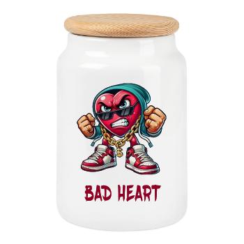 Evil heart design - Cookie Jar with Wooden Lid - white - Front