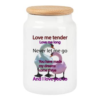 Swans: Love me tender - Cookie Jar with Wooden Lid - white - Front