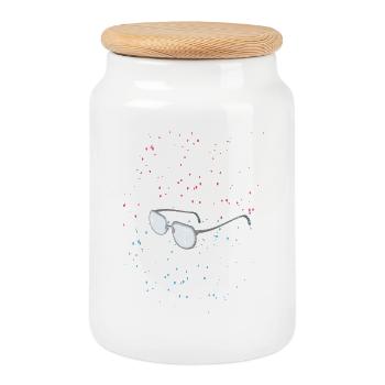 glasses in the space - Cookie Jar with Wooden Lid - white - Front