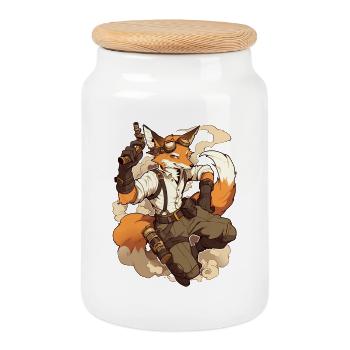 Style Anime Steampunk Fox - Rétro Futurisme - Boîte à biscuits avec couvercle en bois - blanc - Devant