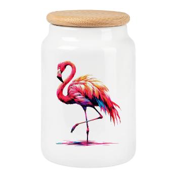 Flamingo - Keksdose mit Holzdeckel - Weiß - Vorne