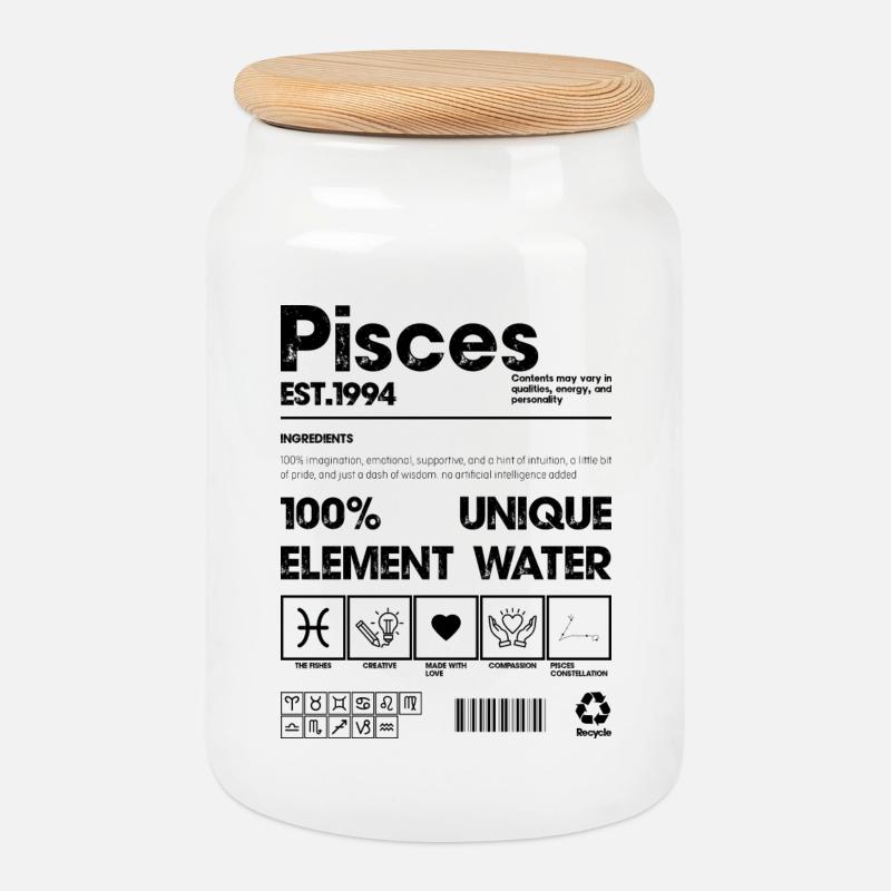 Pisces 1994 - Cookie Jar with Wooden Lid - white