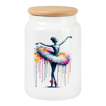 Balletttänzerin mit Tutu - Keksdose mit Holzdeckel - Weiß - Vorne