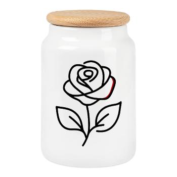 minimalistische stehende Rose - Keksdose mit Holzdeckel - Weiß - Vorne