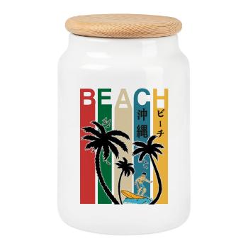 Okinawa Japon Plage Fun - Boîte à biscuits avec couvercle en bois - blanc - Devant