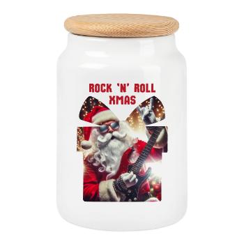 Rock n Roll Noël - Rocker Père Noël - Boîte à biscuits avec couvercle en bois - blanc - Devant