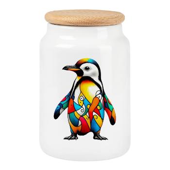 Pingouin - Boîte à biscuits avec couvercle en bois - blanc - Devant