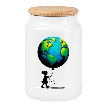 Planet Erde - Keksdose mit Holzdeckel - Weiß - Vorne