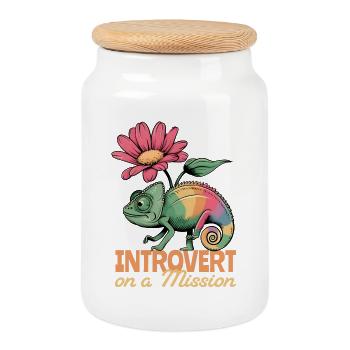 Introvert on a Mission – Chamäleon-Power - Keksdose mit Holzdeckel - Weiß - Vorne