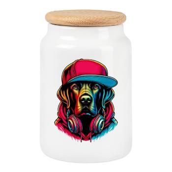 Dog - Cookie Jar with Wooden Lid - white - Front