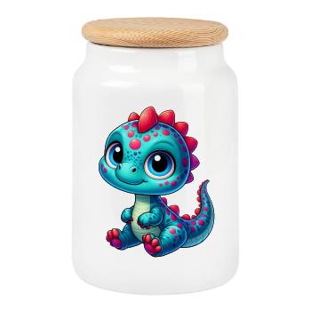 Dinosaur - Cookie Jar with Wooden Lid - white - Front