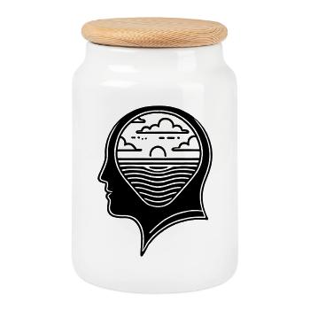 Inner Peace – Head with Sunset - Cookie Jar with Wooden Lid - white - Front