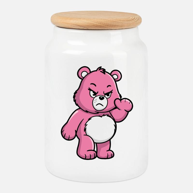 Wütender rosa Bär Karikatur - Keksdose mit Holzdeckel - Weiß