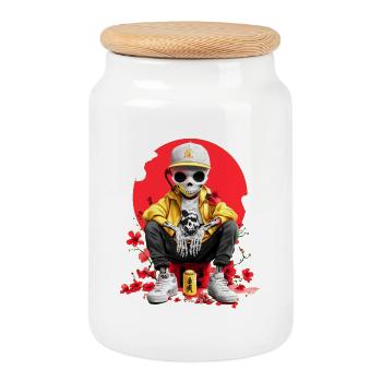 Japan Skeleton - Cookie Jar with Wooden Lid - white - Front