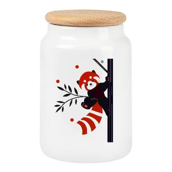 Panda roux heureux dans la jungle - Boîte à biscuits avec couvercle en bois - blanc - Devant