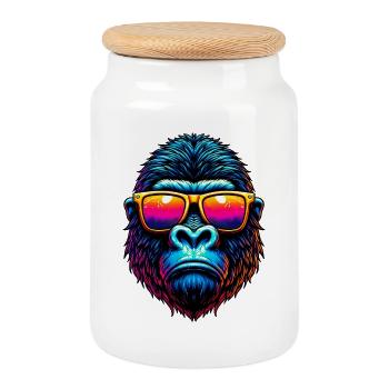 Gorilla - Cookie Jar with Wooden Lid - white - Front