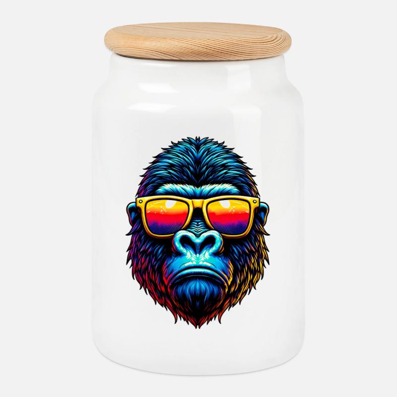 Gorilla - Keksdose mit Holzdeckel - Weiß