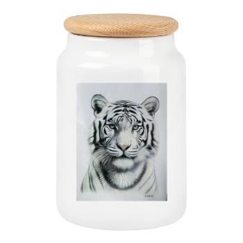 White Tiger - Weisser Tiger - Keksdose mit Holzdeckel - Weiß - Vorne